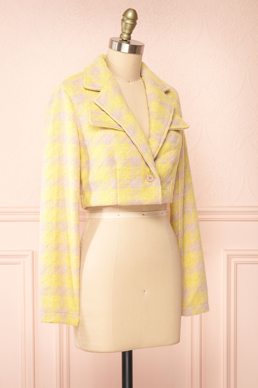 Set Lanajane Yellow Houndstooth Cropped Blazer and Skirt | Boutique 1861 top side view