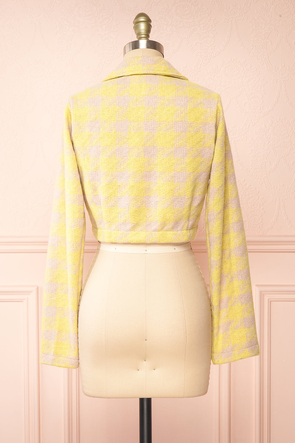 Set Lanajane Yellow Houndstooth Cropped Blazer and Skirt | Boutique 1861 top back view