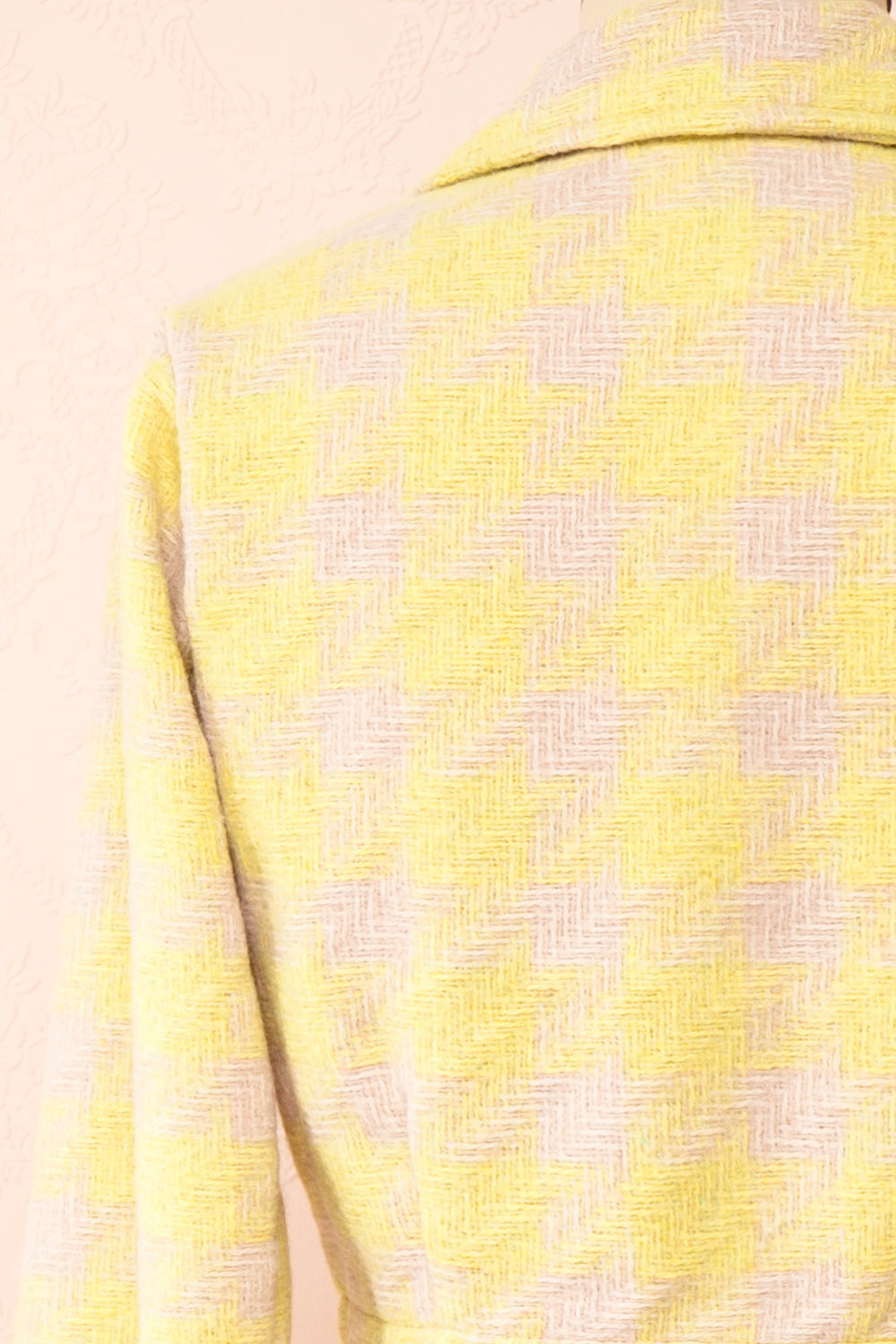 Set Lanajane Yellow Houndstooth Cropped Blazer and Skirt | Boutique 1861 top back close-up