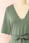 Envy Green Scalloped V-Neck Short Dress | Boutique 1861 front close-up