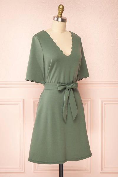 Envy Green Scalloped V-Neck Short Dress | Boutique 1861 side view