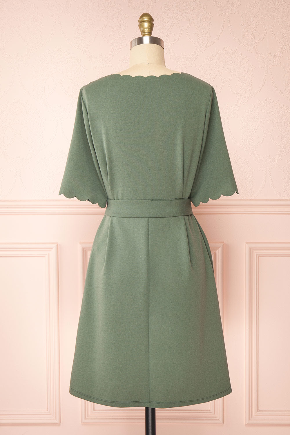 Envy Green Scalloped V-Neck Short Dress | Boutique 1861 back view