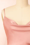 Enya Pink Short Satin Dress w/ Cowl Neck | Boutique 1861 front close-up