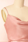 Enya Pink Short Satin Dress w/ Cowl Neck | Boutique 1861 side close-up