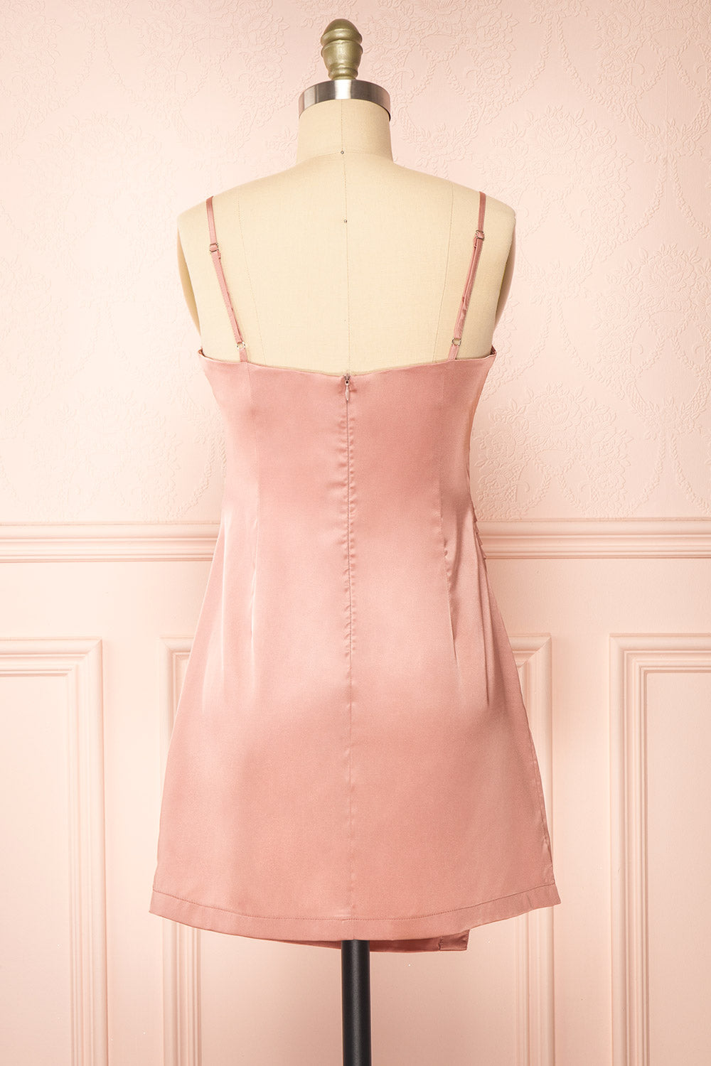 Enya Pink Short Satin Dress w/ Cowl Neck | Boutique 1861 back view