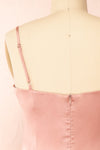 Enya Pink Short Satin Dress w/ Cowl Neck | Boutique 1861 back close-up