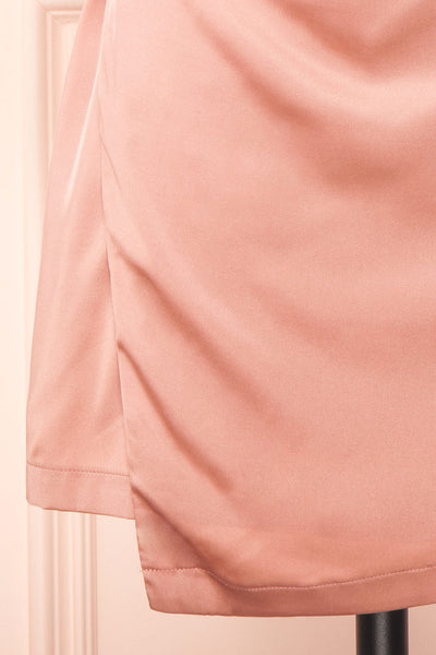 Enya Pink Short Satin Dress w/ Cowl Neck | Boutique 1861 bottom