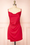 Enya Red Short Satin Dress w/ Cowl Neck | Boutique 1861 front view