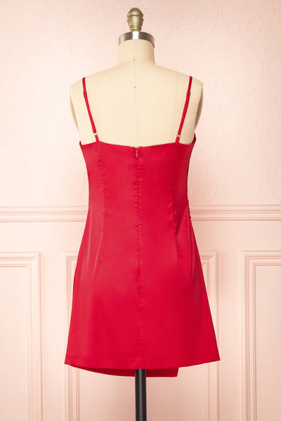 Enya Red Short Satin Dress w/ Cowl Neck | Boutique 1861 back view