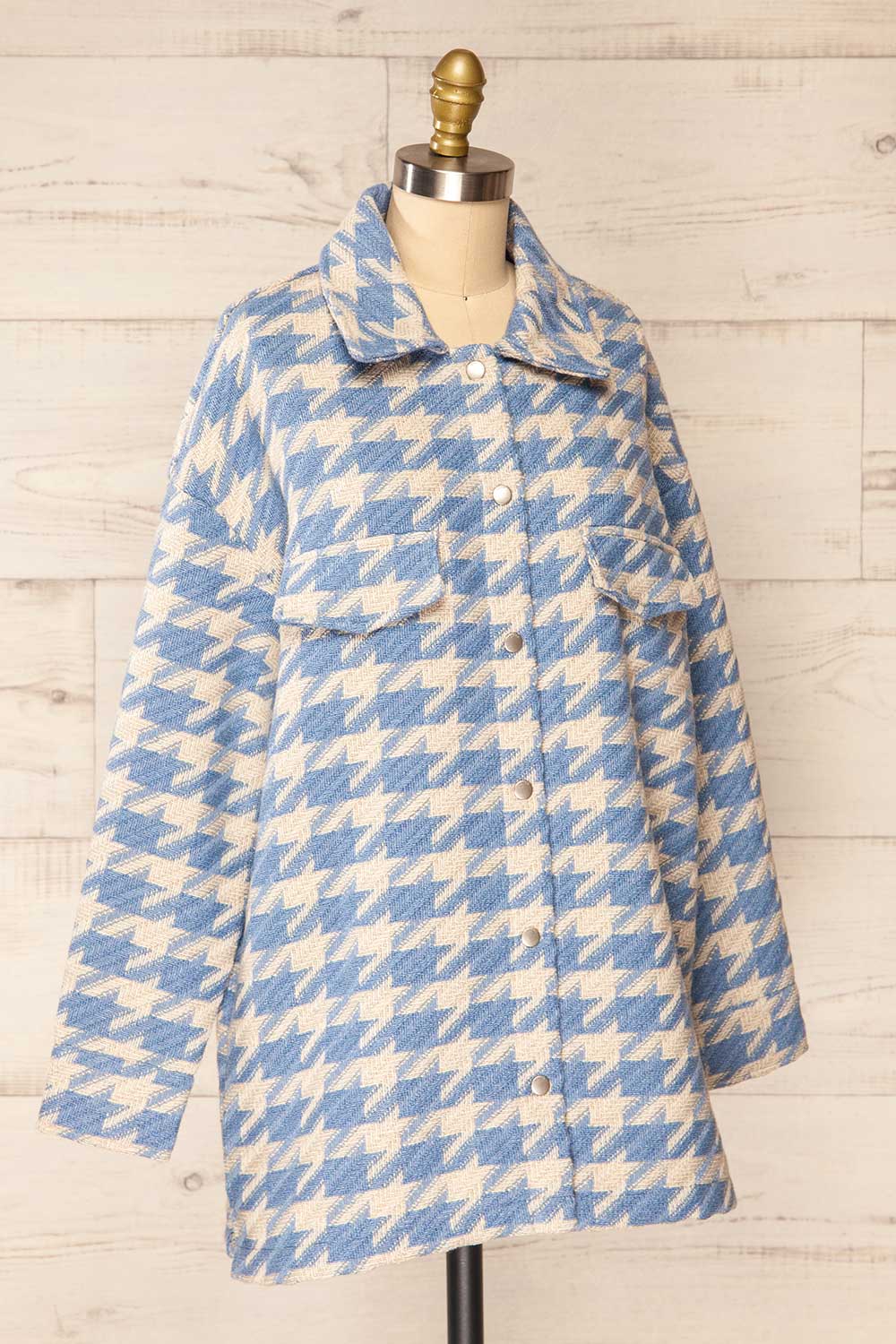 Erice Blue Houndstooth Shacket | La petite garçonne  side view