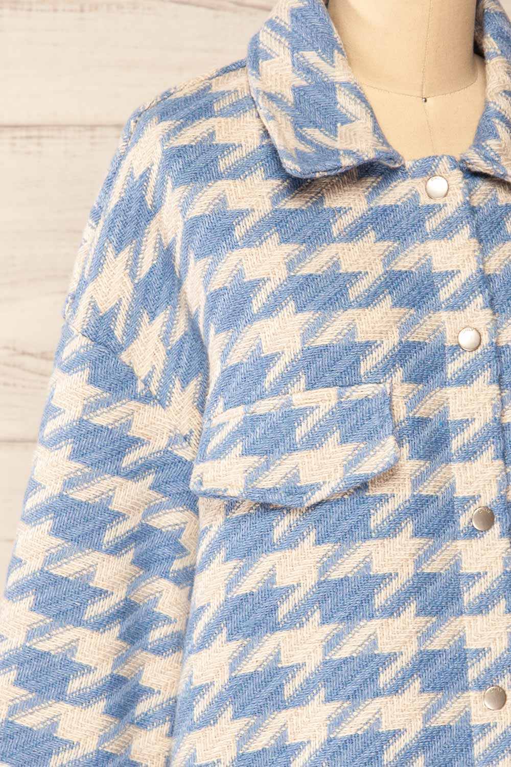 Erice Blue Houndstooth Shacket | La petite garçonne side close-up