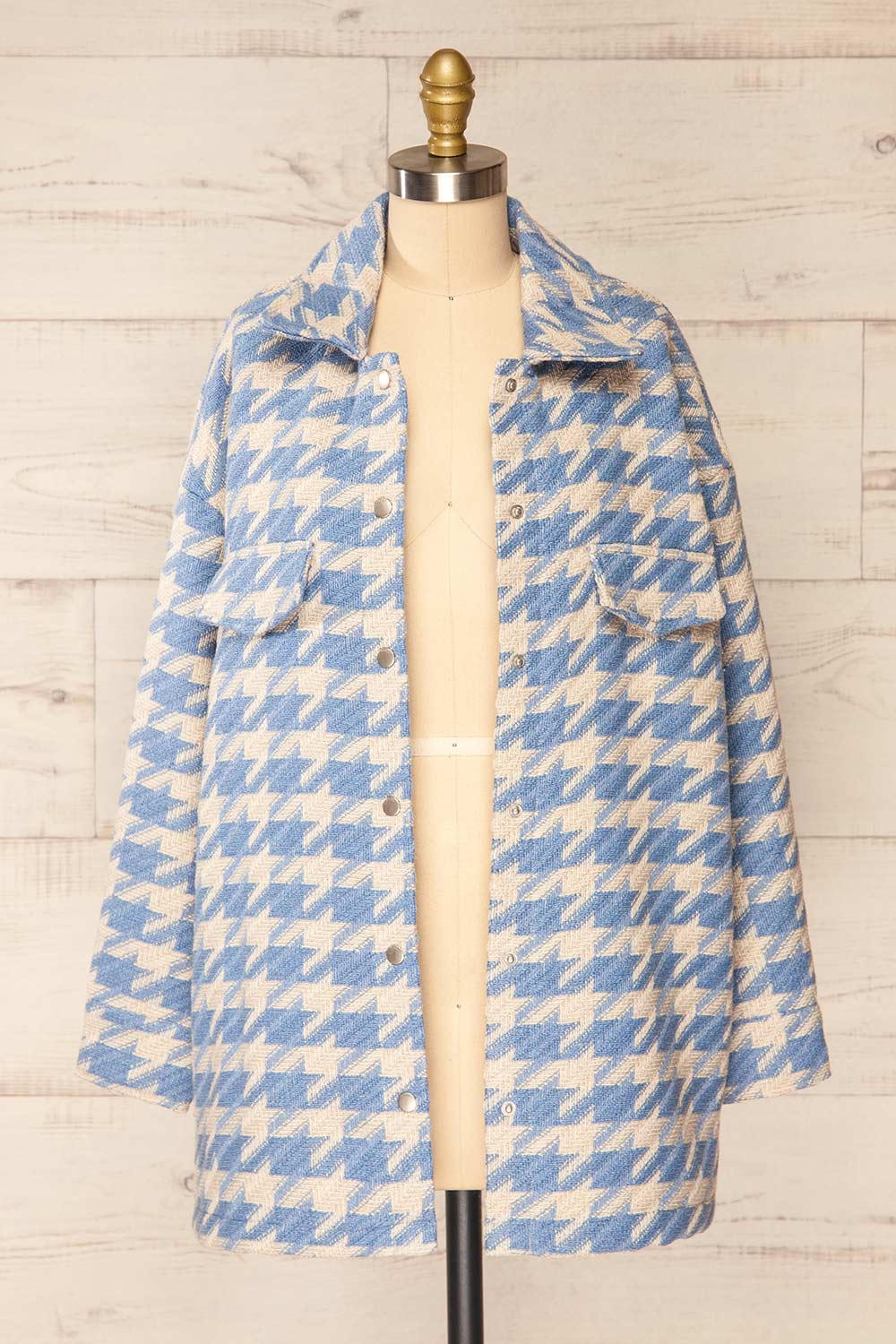 Erice Blue Houndstooth Shacket | La petite garçonne open view