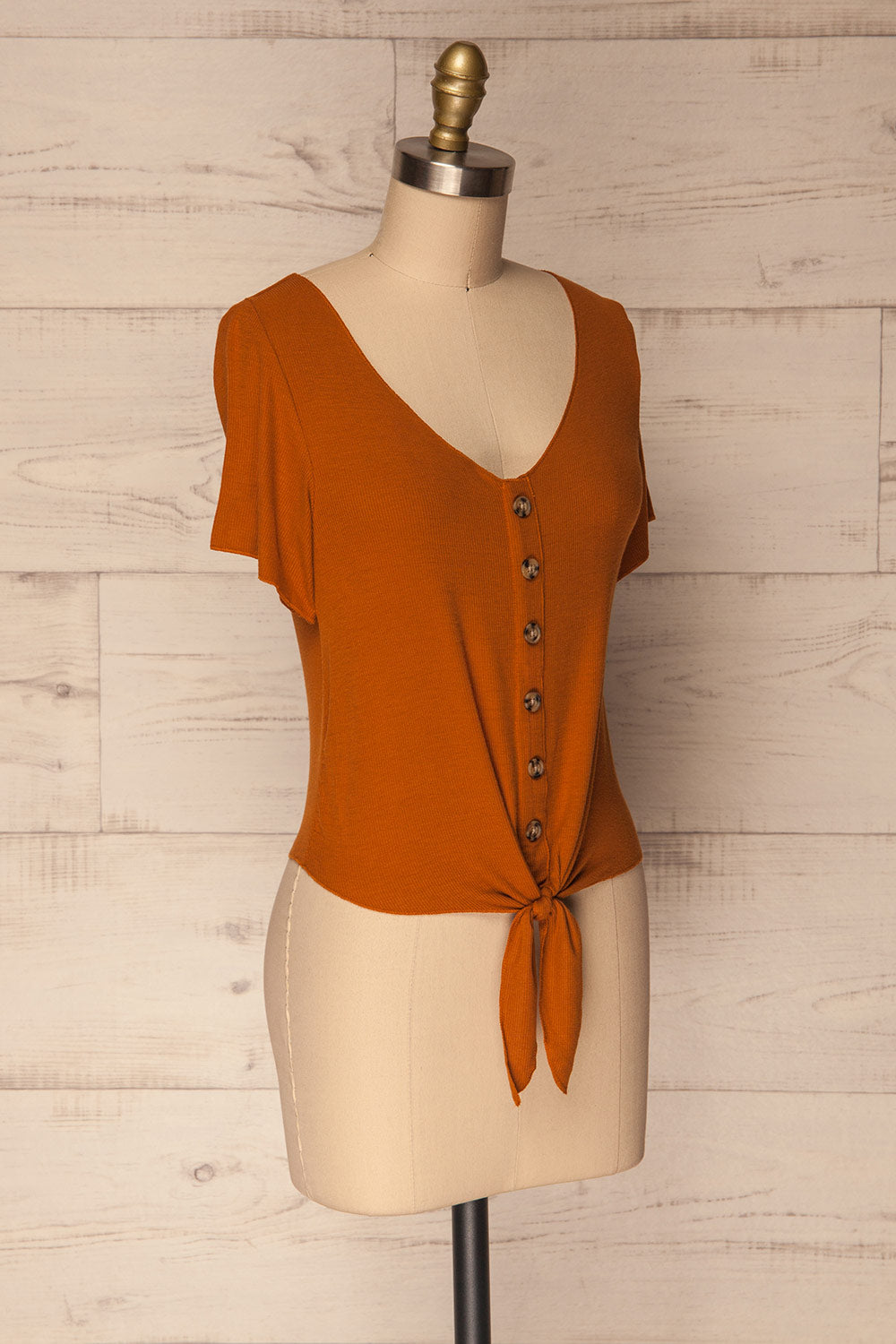 Erines Clay Ochre Ribbed T-Shirt w Tied Waist | La Petite Garçonne 3