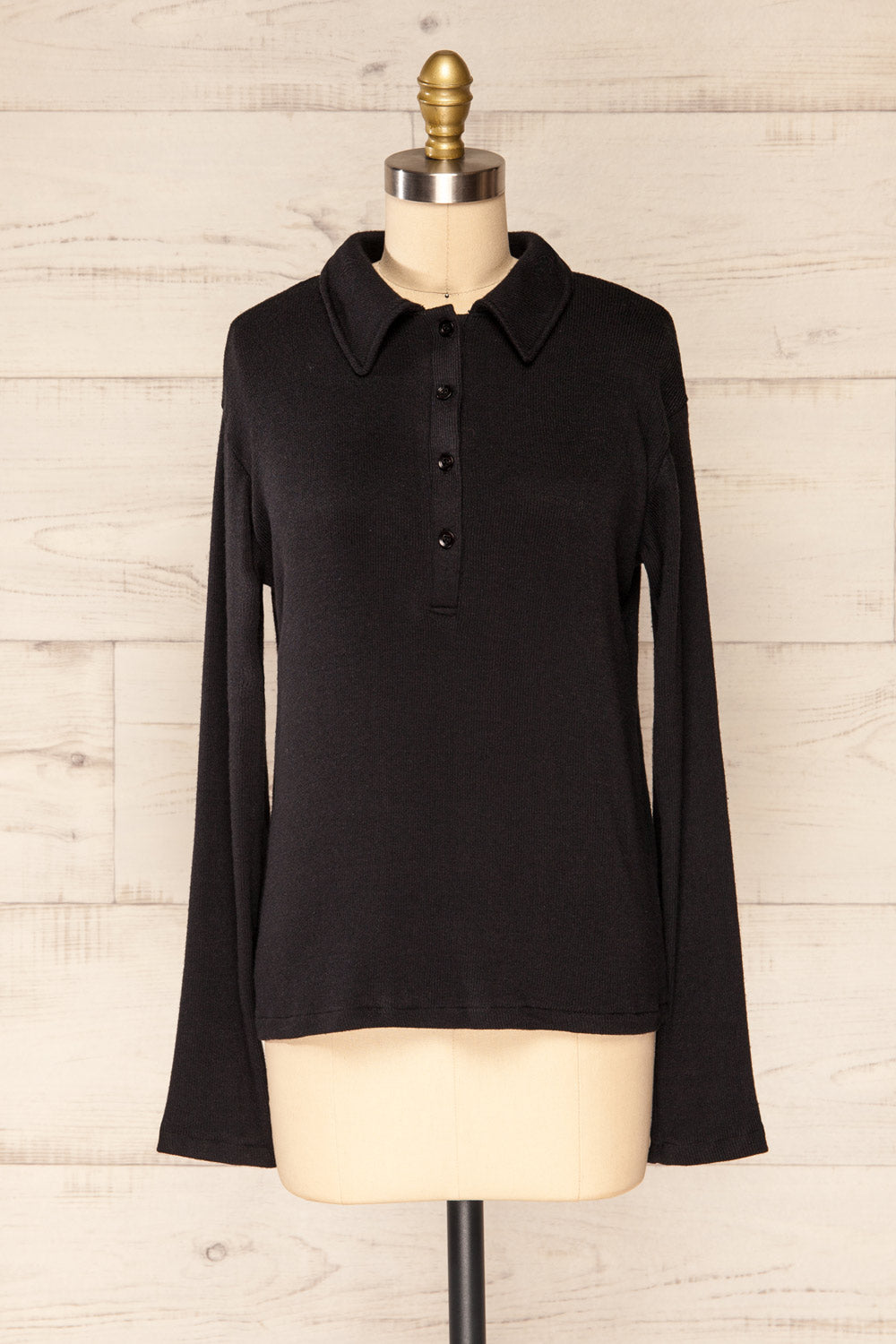 Erinn Black Long Sleeve Soft Knit Top | La petite garçonne front view