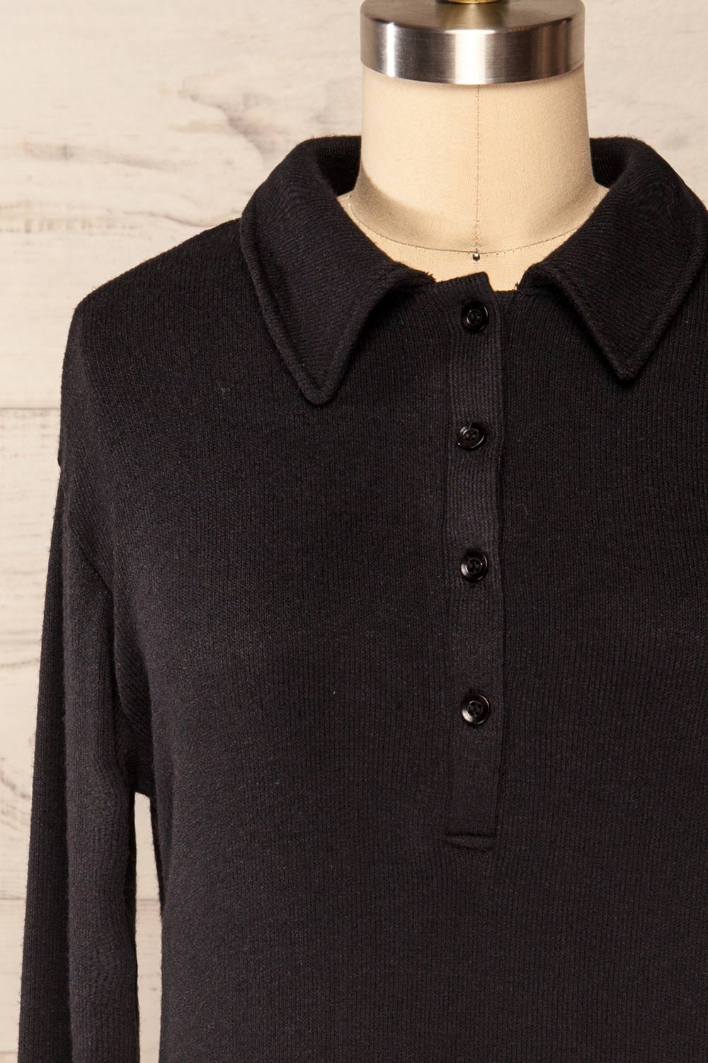 Erinn Black Long Sleeve Soft Knit Top | La petite garçonne front close up