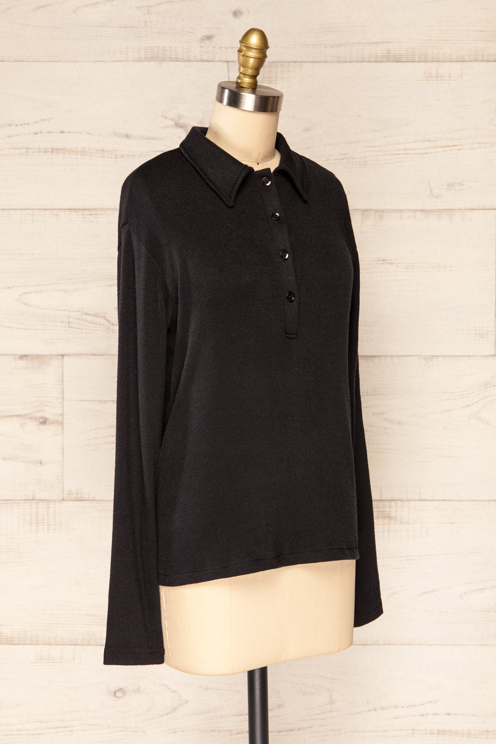 Erinn Black Long Sleeve Soft Knit Top | La petite garçonne side view