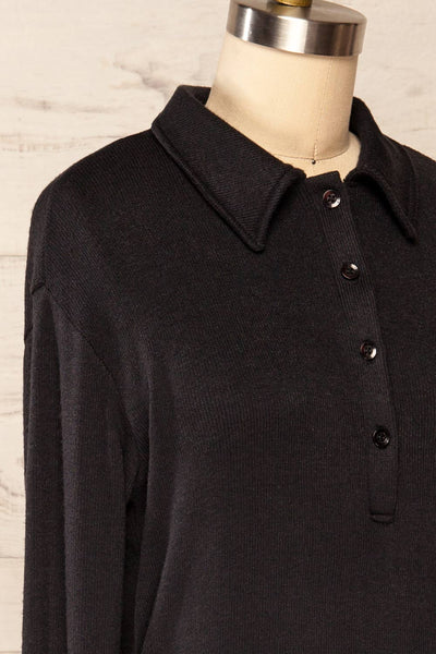 Erinn Black Long Sleeve Soft Knit Top | La petite garçonne side close up