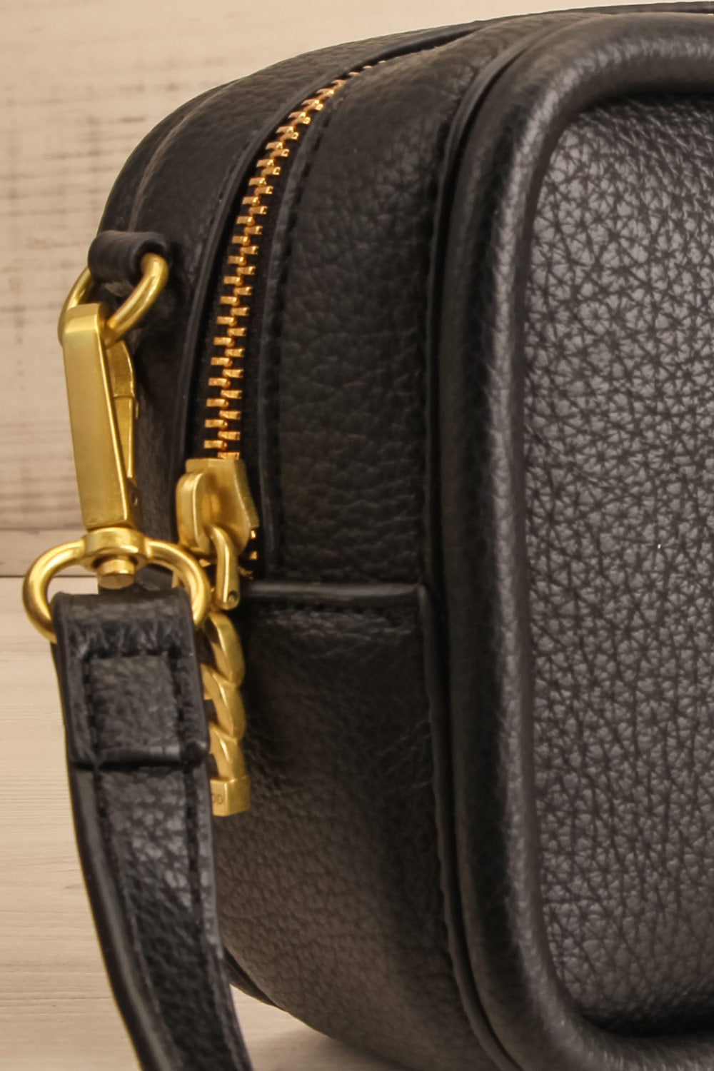Eriqua Black Shoulder Bag w/ Removable Strap | La petite garçonne side close-up