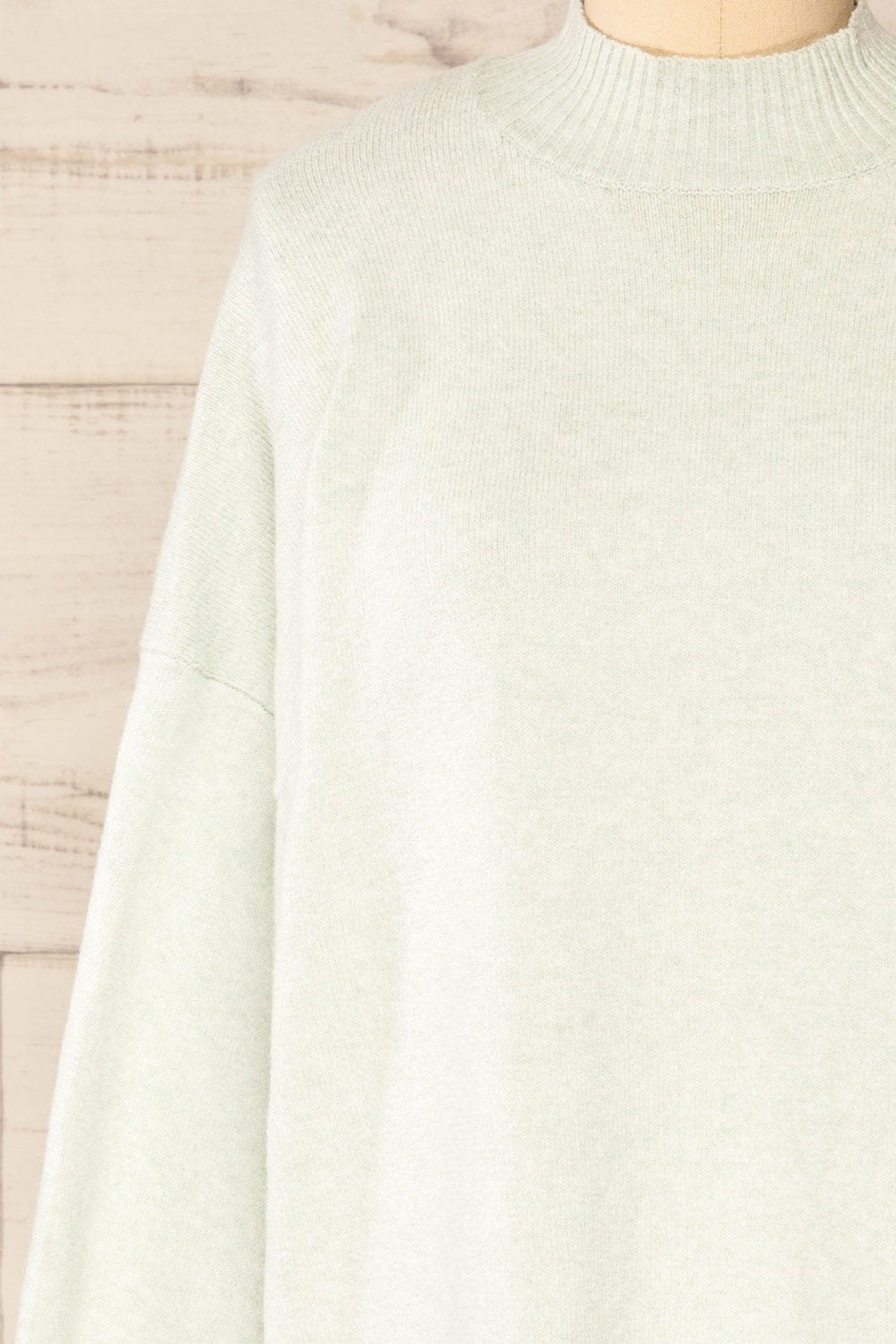 Eris Green Mock Neck Sweater | La petite garçonne front close-up