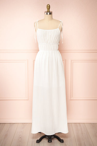 Erlen White Maxi Dress w/ Slit | Boutique 1861 front view