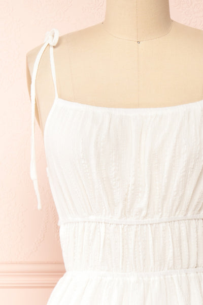 Erlen White Maxi Dress w/ Slit | Boutique 1861 front close-up