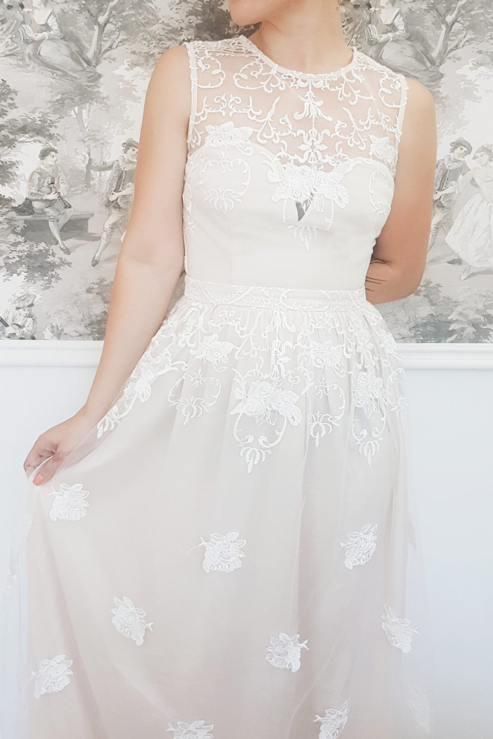 Ermanda Beige & White Embroidered Maxi Bridal Dress | Boudoir 1861