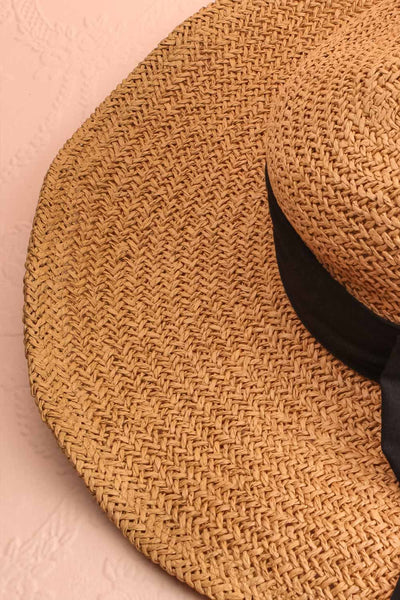 Eroute Large Straw Hat w/ Black Ribbon | Boutique 1861 close-up