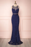 Eryn Navy Blue Lace Crop Top & Maxi Skirt Set | Boutique 1861