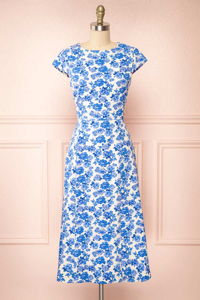 Eslanda Floral Midi Dress w/ Open Back | Boutique 1861 front view