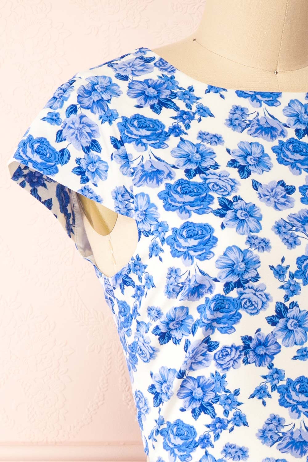 Eslanda Floral Midi Dress w/ Open Back | Boutique 1861 side close-up