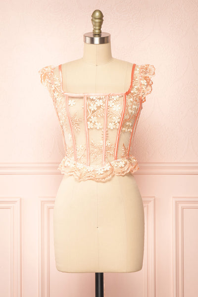 Esmerelda Mesh Corset Top w/ Embroidery | Boutique 1861 front view