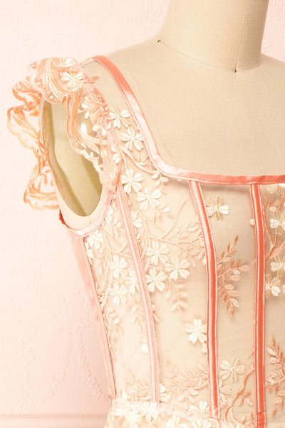 Esmerelda Mesh Corset Top w/ Embroidery | Boutique 1861 side close-up