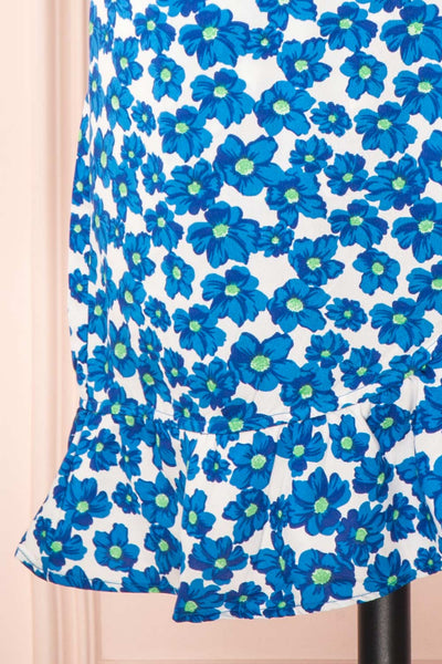 Esrin Blue Short Floral Wrap Dress | Boutique 1861 bottom close-up