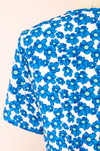 Esrin Blue Short Floral Wrap Dress | Boutique 1861 back close-up