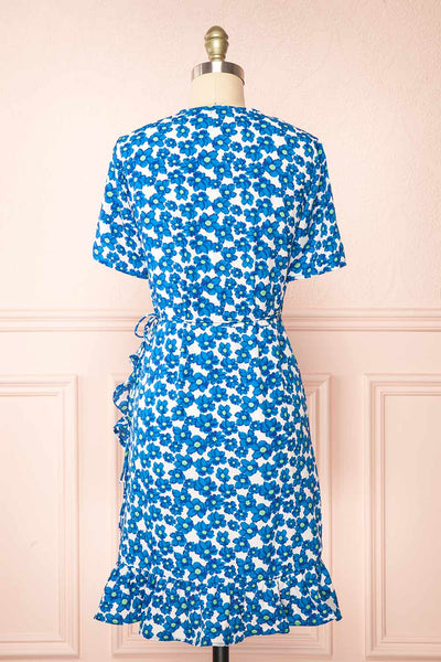 Esrin Blue Short Floral Wrap Dress | Boutique 1861 back view