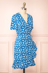 Esrin Blue Short Floral Wrap Dress | Boutique 1861 side view