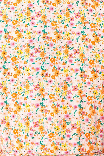 Esrin Orange Short Floral Wrap Dress | Boutique 1861 texture