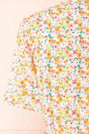 Esrin Orange Short Floral Wrap Dress | Boutique 1861 back close-up