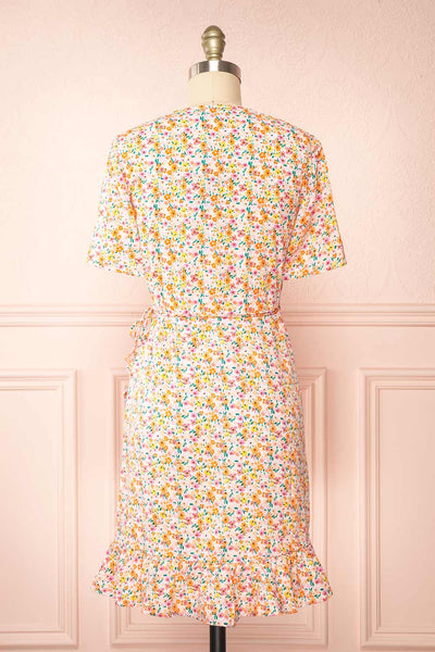Esrin Orange Short Floral Wrap Dress | Boutique 1861 back view