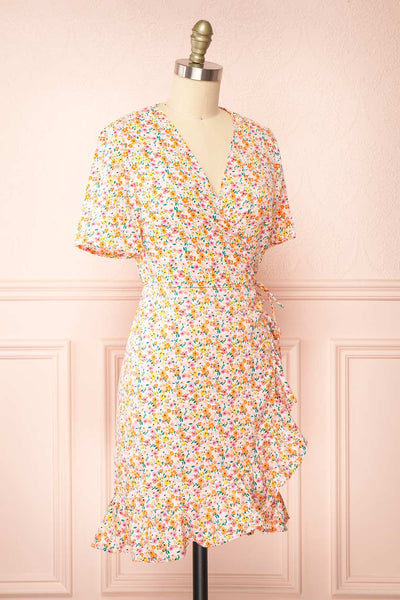 Esrin Orange Short Floral Wrap Dress | Boutique 1861 side view