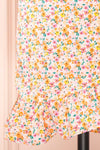 Esrin Orange Short Floral Wrap Dress | Boutique 1861 bottom close-up