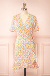 Esrin Orange Short Floral Wrap Dress | Boutique 1861 front view