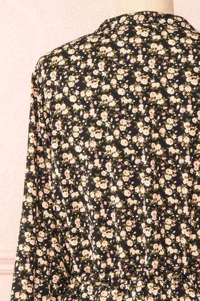 Estefania Black Floral Short V-Neck Dress | Boutique 1861 back close-up