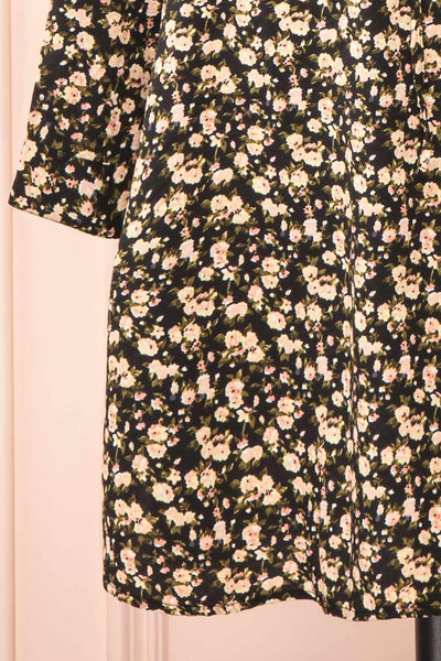 Estefania Black Floral Short V-Neck Dress | Boutique 1861 bottom
