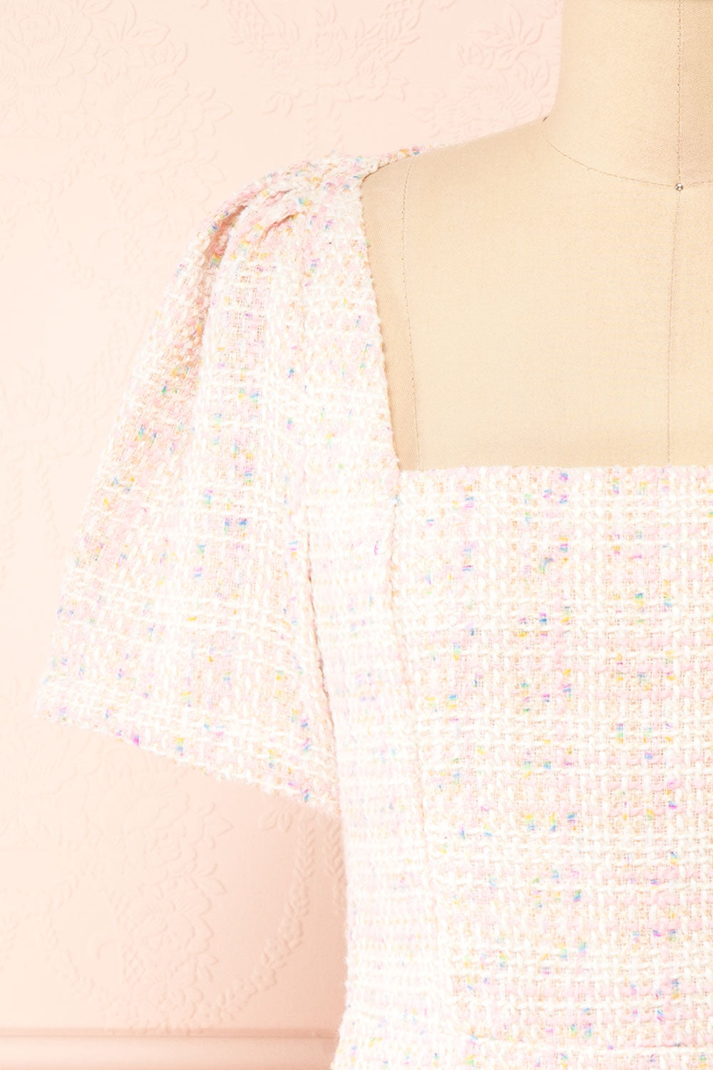 Esyle Short Pink Tweed Dress | Boutique 1861 front close-up 