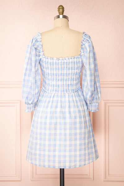 Ethne Pastel Babydoll Plaid Dress w/ Square Neckline | Boutique 1861 back view