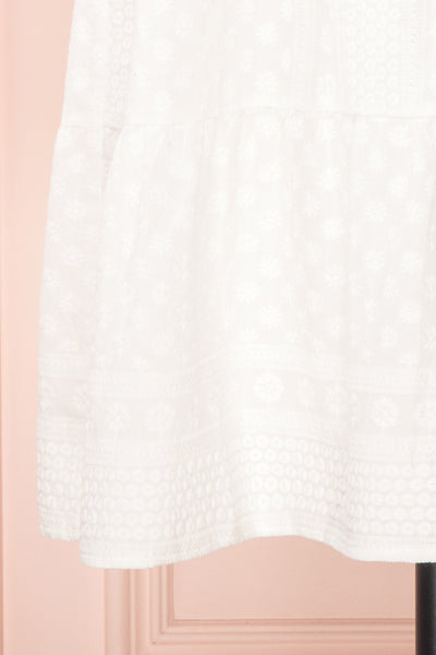 Eunyce White A-Line Dress w/ Embroidery | Boutique 1861 bottom close-up