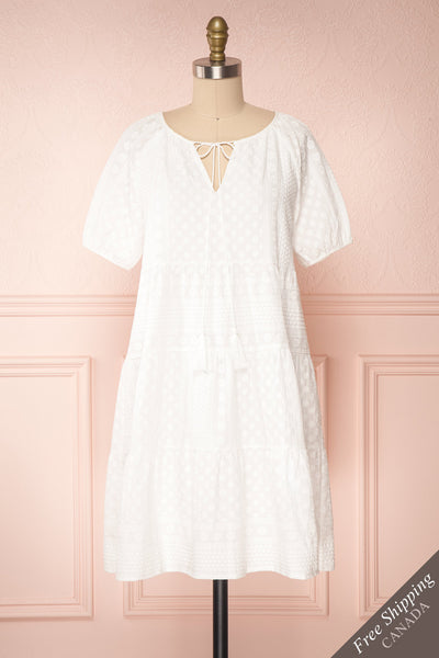 Eunyce White A-Line Dress w/ Embroidery | Boutique 1861 front view