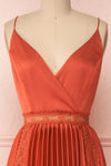 Euridice Burnt Orange Pleated Maxi Dress | Boutique 1861 front close-up