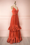 Euridice Burnt Orange Pleated Maxi Dress | Boutique 1861 side view